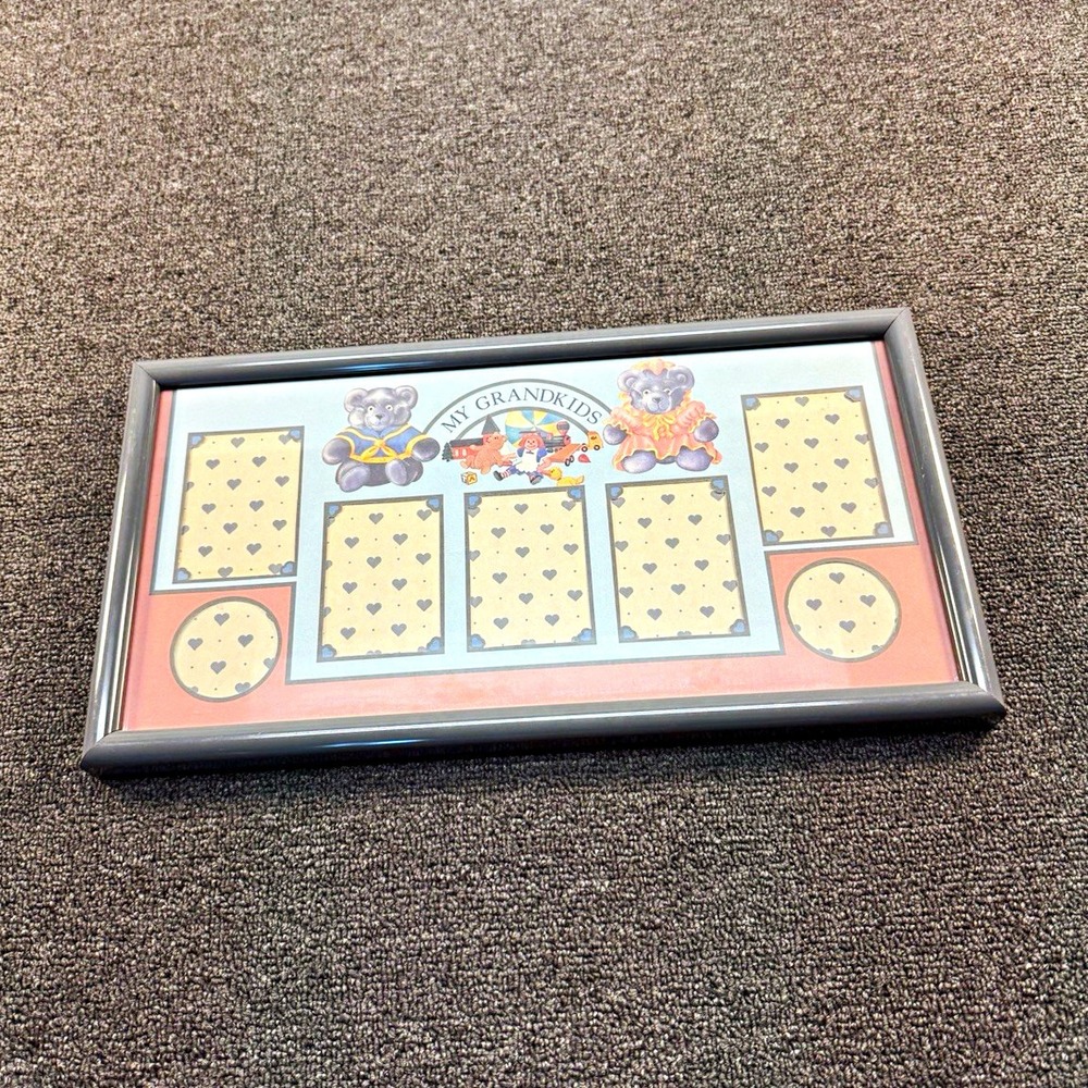 My Grandkids 7-Opening Collage Picture Frame 17x8 Black Hearts Hanging